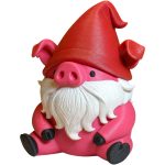 Pig Gnome Figurine – Fantasy Garden Shelf Decor, Cute Nordic Piggy Gnome Ornament for Desk, Office or Fairy Village