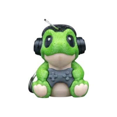 Jurassic Start Dinosaur Gamer Keychain – Pack of 5 Figurine – Cute Green Dino with Headphones & Controller – Backpack, Purse, Lanyard or Zipper Accessory – 3D Printed in Canada — 3D Printed Collectible by 3DCentral
