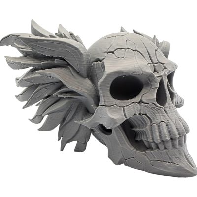 Cracked Winged Skull – Gothic Skull Sculpture with Feathered Wings and Fractured Bone Texture – Fantasy Skeleton Head for Shelf, Studio or Halloween Display – 3D Printed in Canada — 3D Printed Collectible by 3DCentral