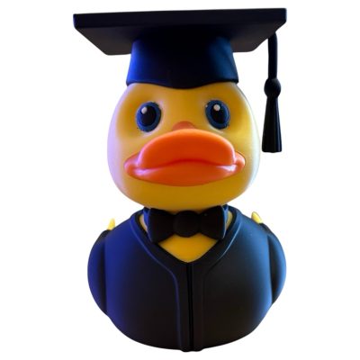 Male Graduation Duck Figurine – Grad Gift, Yellow Rubber Duck Style with Cap, Gown & Bow Tie – Funny Graduation Keepsake or Desk Decor – 3D Printed in Canada — 3D Printed Collectible by 3DCentral