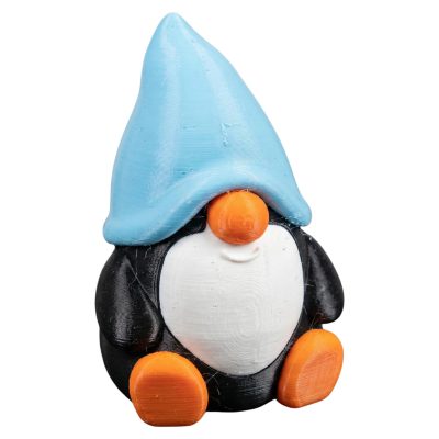 Penguin Gnome Figurine with Blue Hat – Whimsical Winter Shelf Decor, Nordic Holiday Display Accent, Funny Animal Gnome Sculpture – 3D Printed in Canada — 3D Printed Collectible by 3DCentral