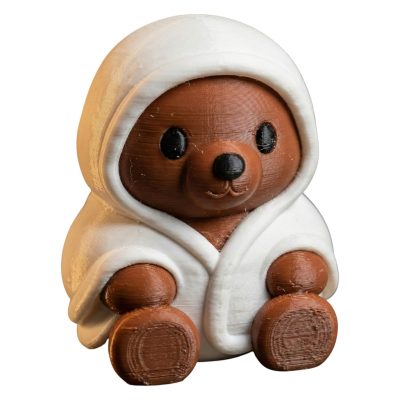 Bath Towel Teddy Bear Cub Figurine – Cute Hooded Bear Collectible for Desk, Shelf or Gift – Cozy Aesthetic Animal Decor for Adults & Teens – 3D Printed in Canada — 3D Printed Collectible by 3DCentral