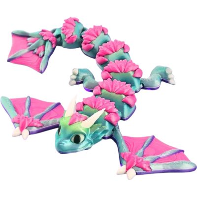 Tasskak – Articulated Winged Dragon Figurine with Bloom Spine & Whimsical Colors – 3D Printed in Canada — 3D Printed Collectible by 3DCentral