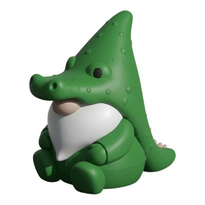 Crocodile Gnome Figurine – Cute Fantasy Desk Décor, Collectible Gnome Dressed as Alligator for Office, Shelf or Garden Display – 3D Printed in Canada — 3D Printed Collectible by 3DCentral