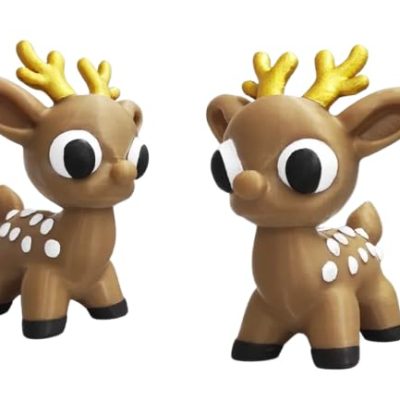 Adorable Christmas Reindeer Figurine – Festive Cute Holiday Deer Decoration with Golden Antlers – 3D Printed in Canada — 3D Printed Collectible by 3DCentral