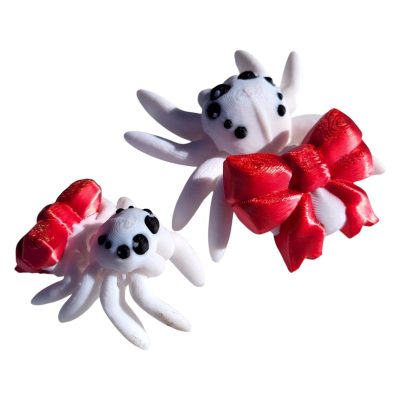 Bow Spider Figurine 5-Pack – Articulated White Spider Fidgets with Red Ribbon Back – Cute Gothic Gift Collectible for Teens & Adults – 3D Printed in Canada — 3D Printed Collectible by 3DCentral
