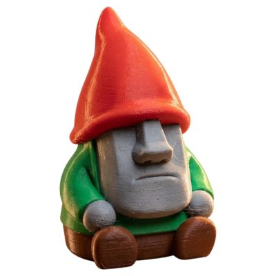 Easter Island Gnome Figurine – Funny Sitting Garden Statue with Red Hat & Grumpy Expression – Indoor Outdoor Collectible Decor – 3D Printed in Canada — 3D Printed Collectible by 3DCentral
