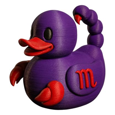 Scorpio Zodiac Duck Figurine – Astrology Decor, Horoscope Gift, Quirky Desk Sculpture, Purple and Red Duck Collectible for Scorpio Sign Lovers – 3D Printed in Canada — 3D Printed Collectible by 3DCentral