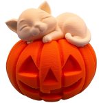 Kitten Sleeping on Jack-o-Lantern Figurine