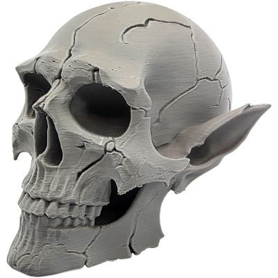 Cracked Elven Skull – Fantasy Elf Skull Statue with Pointed Ears and Fractured Texture – Gothic Skeleton Head Sculpture for Shelf or Desk – 3D Printed in Canada — 3D Printed Collectible by 3DCentral