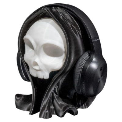 Grinning Reaper Headphone Holder – Minimalist Gothic Skull Stand Holder for Headsets & Gaming Accessories – 3D Printed in Canada — 3D Printed Collectible by 3DCentral