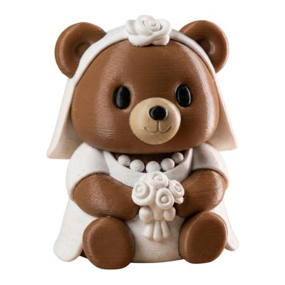Bride Teddy Bear Cub Figurine – Adorable Bridal Bear Keepsake for Shelf, Desk or Gift Display – 3D Printed in Canada — 3D Printed Collectible by 3DCentral