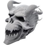 Screaming Demon Skull of Fire – Horned Fantasy Skull Prop