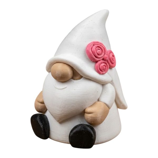 Figurine de gnome mariée au chapeau floral rose