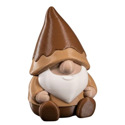 Éclair Gnome Figurine – Cute Sitting Gnome Shelf Decor for Office, Desk, or Fairy Garden | Whimsical Collectible Gnome Statue in Brown & Tan – 3D Printed in Canada — 3D Printed Collectible by 3DCentral