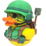 Soldier Duck Figurine with Helmet, Dog Tags & Gear – Military-Themed Collectible Duck Sculpture for Shelf or Desk