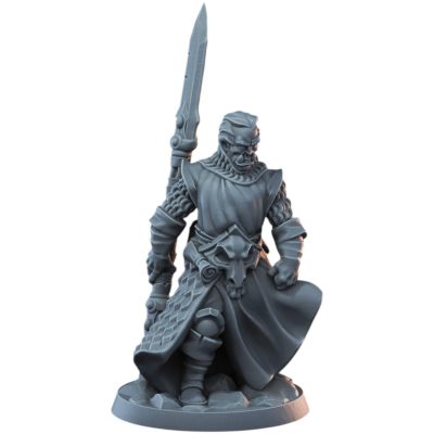 Half-Orc Male Fighter Miniature for Fantasy Wargames – Armored Warrior with Greatsword – Unpainted 3D Printed RPG Model — 3D Printed Collectible by 3DCentral