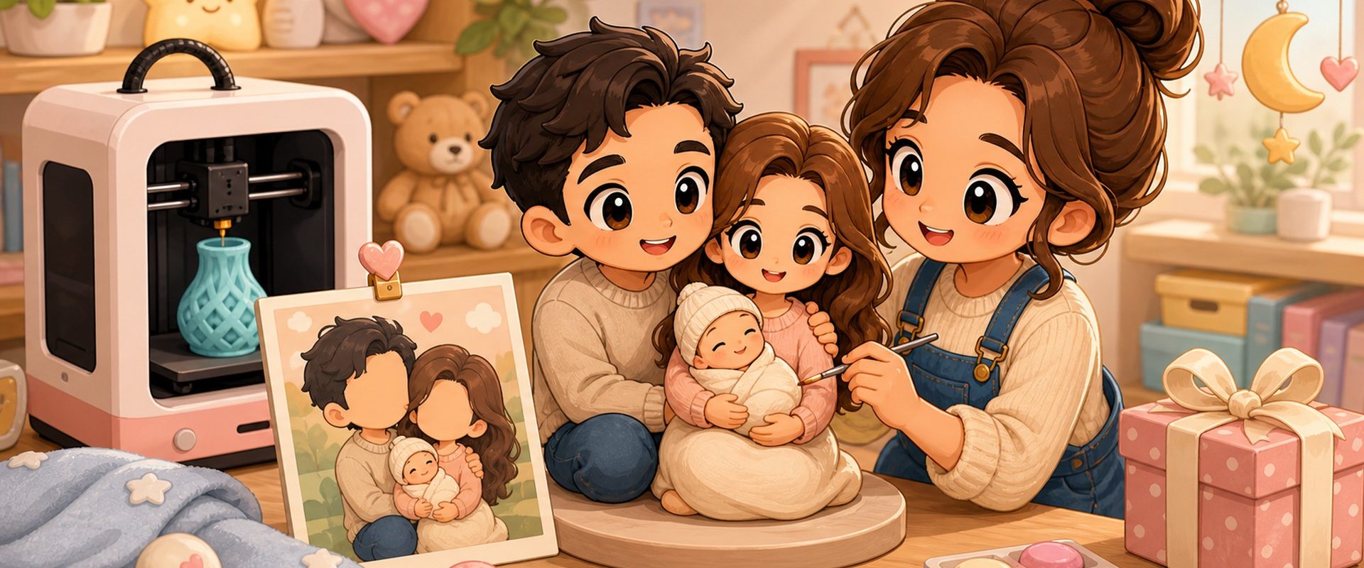 Cartoon-kawaii-featured-image-for-3DCentral-article-custom-family-new-baby-keepsake-figurines-from-photo