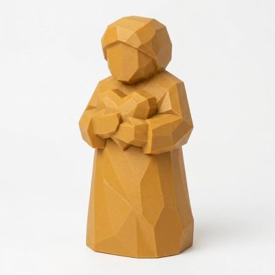 Wood Carved Heart Embrace Collectible Figurine in Ochre Yellow Finish - 3D Printed in Canada (Ochre Yellow)