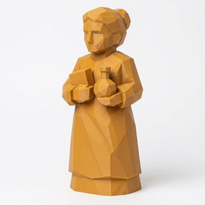 Wood-Carved-Like Marie Curie Figurine in Ochre Yellow Finish - 3D Printed in Canada (Ochre Yellow)