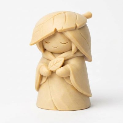 Wood Carved-Like Gentle Leaf Figurine in White Oak Finish - 3D Printed in Canada (White Oak)
