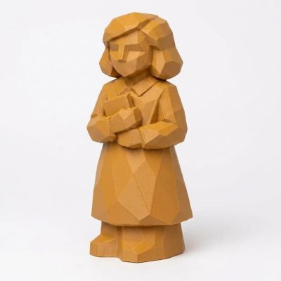 Wood Carved-Like Anne Frank Figurine - Unique Desk Decor for Adults – 3D Printed in Canada - 3D Printed in Canada (Ochre Yellow)