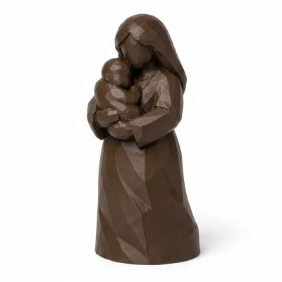 Wood Carved-Like Mother Holding Figurine in Black Walnut Finish - 3D Printed in Canada (Black Walnut)
