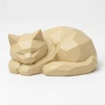 Wood Carved-Like Resting Cat Figurine in White Oak Finish - 3D Printed in Canada (White Oak)