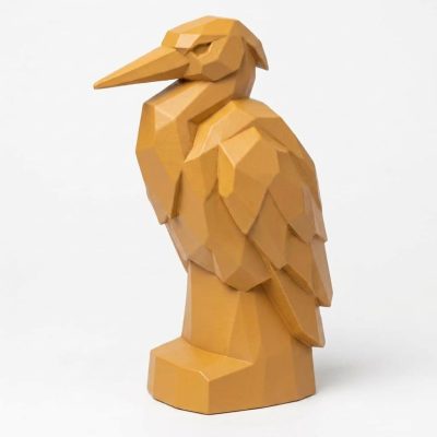 Wood Carved-Like Heron Figurine - Unique Desk Decor for Adults – 3D Printed in Canada - 3D Printed in Canada (Ochre Yellow)