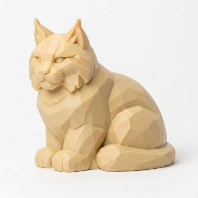Wood Carved-Like Bobcat Figurine in White Oak Finish - 3D Printed in Canada (White Oak)