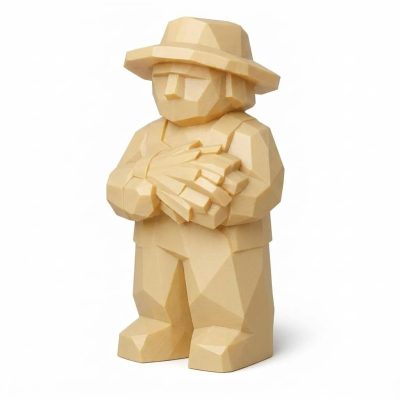 Wood Carved Hayfield Collectible Figurine in White Oak Finish - 3D Printed in Canada (White Oak)
