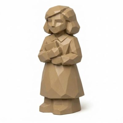 Wood Carved-Like Anne Frank Figurine - Unique Desk Decor for Adults 3D Printed in Canada - 3D Printed in Canada (Classic Birch)