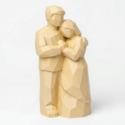 Wood Carved-Like Devoted Couple Figurine - Unique Desk Decor for Adults – 3D Printed in Canada - 3D Printed in Canada (White Oak)