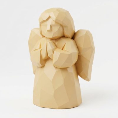 Wood Carved Angel of Hope Collectible Figurine in White Oak Finish - 3D Printed in Canada (White Oak)