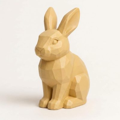 Wood Carved-Like Bunny Figurine in White Oak Finish - 3D Printed in Canada (White Oak)