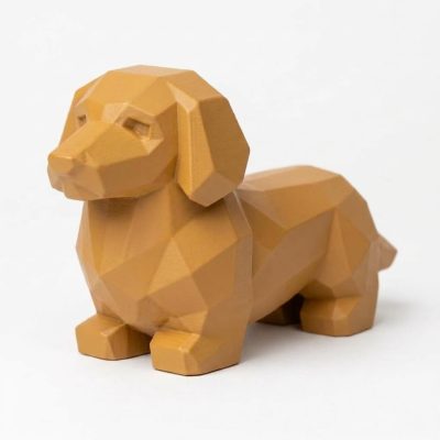 Wood Carved-Like Dachshund Figurine - Unique Desk Decor for Collectors – 3D Printed in Canada - 3D Printed in Canada (Ochre Yellow)
