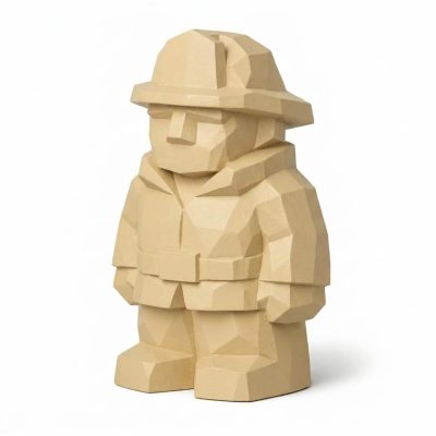 Wood Carved Firefighter Collectible Figurine in White Oak Finish - 3D Printed in Canada (White Oak)