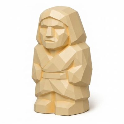 Wood Carved Ancestral Figure Collectible Figurine in White Oak Finish - 3D Printed in Canada (White Oak)