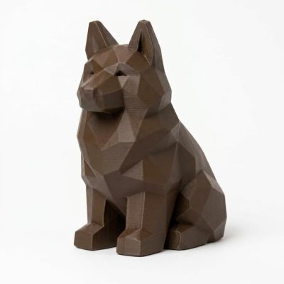 Wood Carved-Like German Shepherd Figurine - Unique Desk Decor for Adults – 3D Printed in Canada - 3D Printed in Canada (Black Walnut)