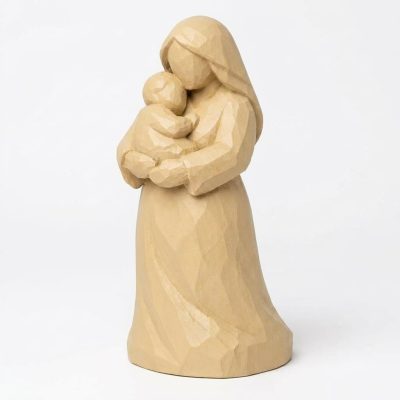 Wood Carved-Like Loving Mother Figurine in White Oak Finish - 3D Printed in Canada (White Oak)