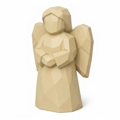 Wood Carved Angel of Quiet Presence Collectible Figurine in White Oak Finish - 3D Printed in Canada (White Oak)