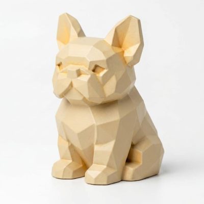 Wood Carved-Like French Bulldog Figurine in White Oak Finish - 3D Printed in Canada (White Oak)