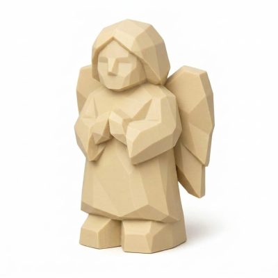 Wood Carved Angel of Safe Journey Collectible Figurine in White Oak Finish - 3D Printed in Canada (White Oak)