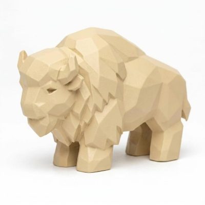 Wood Carved-Like Buffalo Figurine in White Oak Finish - 3D Printed in Canada (White Oak)