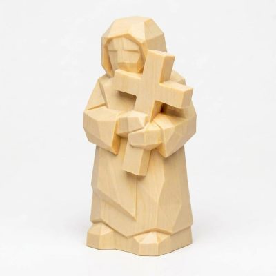 Wood Carved-Like Easter Cross Figurine - Unique Desk Decor for Adults – 3D Printed in Canada - 3D Printed in Canada (White Oak)