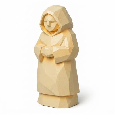 Wood Carved Gentle Watcher Collectible Figurine in White Oak Finish - 3D Printed in Canada (White Oak)
