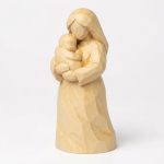 Wood Carved-Like Mother Holding Figurine in White Oak Finish - 3D Printed in Canada (White Oak)