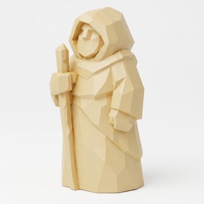 Wood Carved-Like Mountain Watcher Figurine in White Oak Finish - 3D Printed in Canada (White Oak)