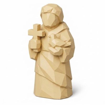 Wood Carved Cross and Collectible Figurine in White Oak Finish - 3D Printed in Canada (White Oak)