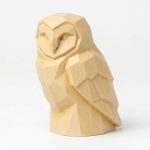 Wood Carved-Like Barn Owl Figurine in White Oak Finish - 3D Printed in Canada (White Oak)